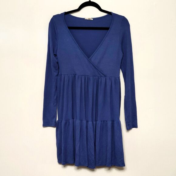 See You Monday Women’s S Blue Tiered Mini Dress Long Sleeve Boho Cottagecore GUC - Picture 1 of 7
